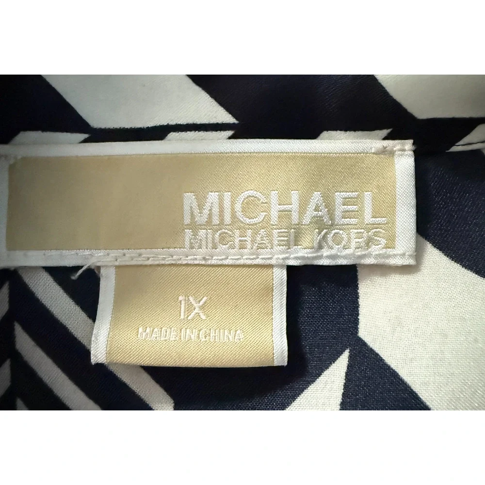Michael Kors Shirt Womens Size 1X Blue White Geometric Long Sleeve Lightweight